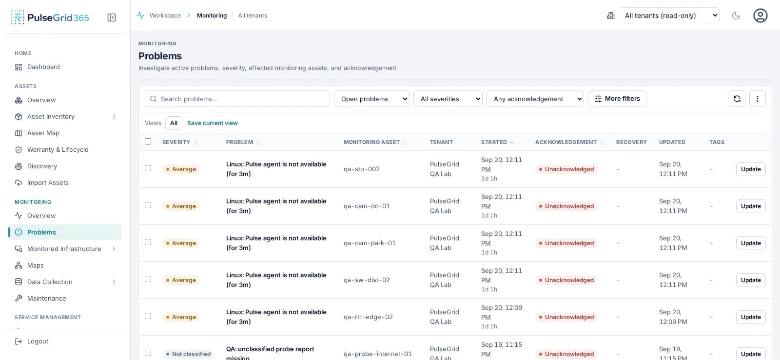 PulseGrid 365 monitoring problems list